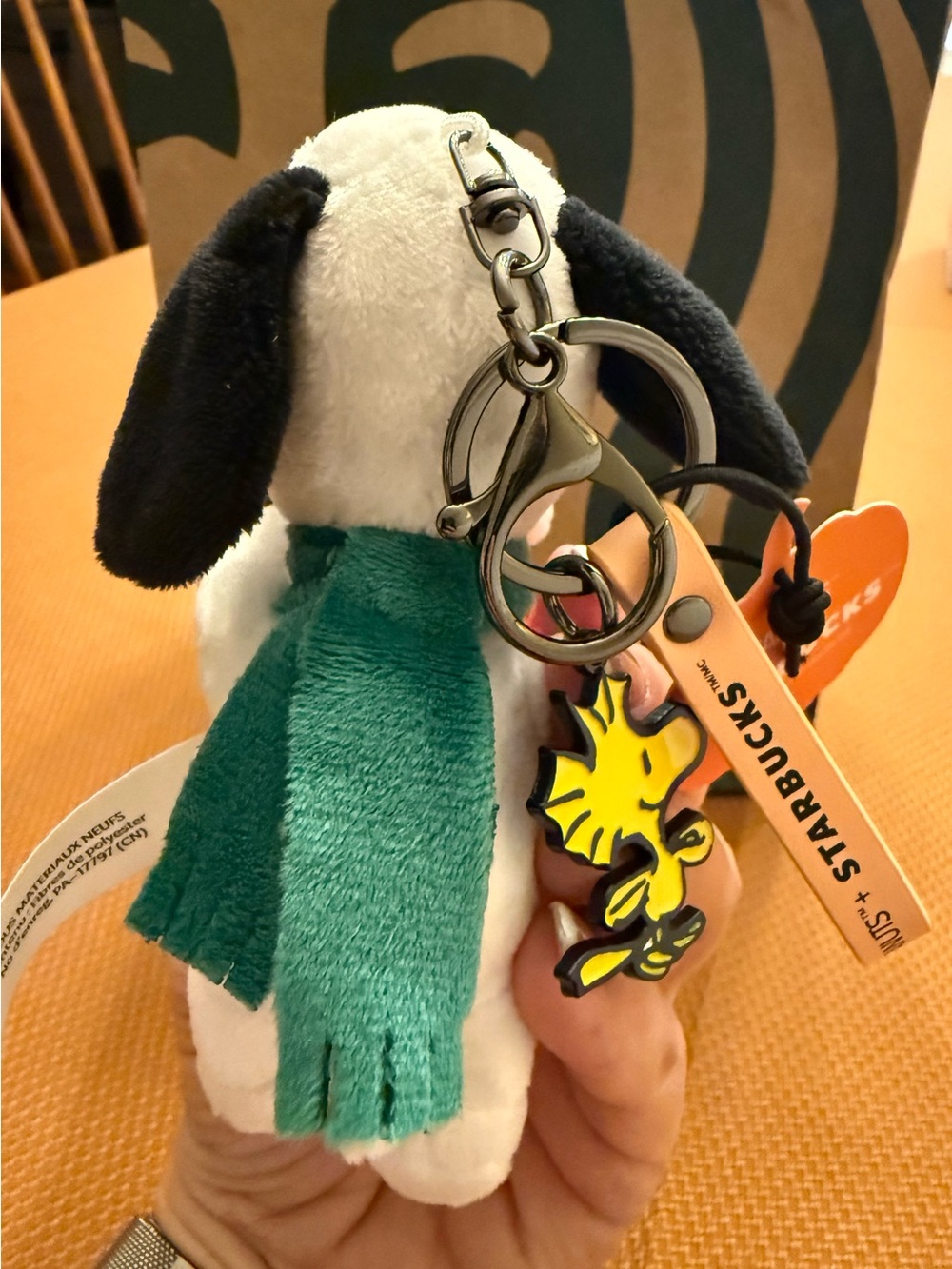 Starbucks x Peanuts Snoopy Plush Keychain in Orange and White NWT! - Picture 4 of 5